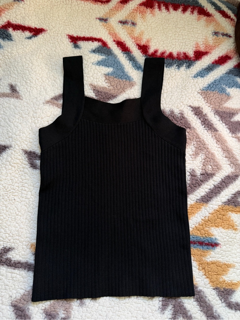 Ann Taylor Black Ribbed Square-Neck Tank